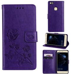 Embossing Rose Flower Leather Wallet Case for Huawei P10 Lite P10Lite - Purple