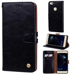 Luxury Retro Oil Wax PU Leather Wallet Phone Case for Huawei P10 Lite P10Lite - Deep Black