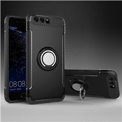 Armor Anti Drop Carbon PC + Silicon Invisible Ring Holder Phone Case for Huawei P10 Plus - Black