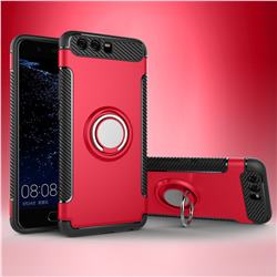 Armor Anti Drop Carbon PC + Silicon Invisible Ring Holder Phone Case for Huawei P10 Plus - Red