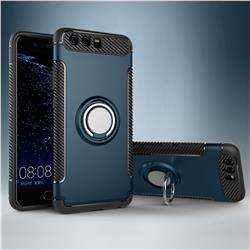 Armor Anti Drop Carbon PC + Silicon Invisible Ring Holder Phone Case for Huawei P10 Plus - Navy
