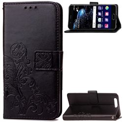 Embossing Imprint Four-Leaf Clover Leather Wallet Case for Huawei P10 Plus - Black