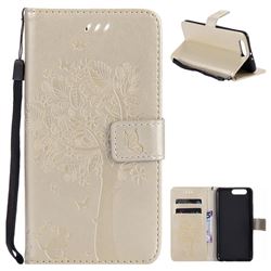 Embossing Butterfly Tree Leather Wallet Case for Huawei P10 Plus - Champagne
