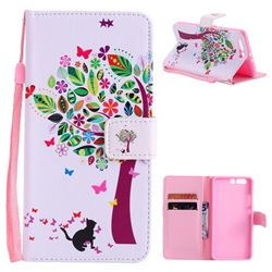 Cat and Tree PU Leather Wallet Case for Huawei P10 Plus