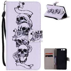 Skull Head PU Leather Wallet Case for Huawei P10 Plus