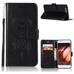 Intricate Embossing Owl Campanula Leather Wallet Case for Huawei P10 Plus - Black