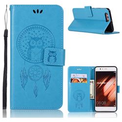 Intricate Embossing Owl Campanula Leather Wallet Case for Huawei P10 Plus - Blue