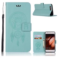 Intricate Embossing Owl Campanula Leather Wallet Case for Huawei P10 Plus - Green