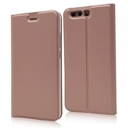 Ultra Slim Card Magnetic Automatic Suction Leather Wallet Case for Huawei P10 Plus - Rose Gold