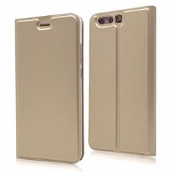 Ultra Slim Card Magnetic Automatic Suction Leather Wallet Case for Huawei P10 Plus - Champagne