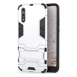 Armor Premium Tactical Grip Kickstand Shockproof Dual Layer Rugged Hard Cover for Huawei P20 - Silver