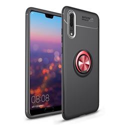 Auto Focus Invisible Ring Holder Soft Phone Case for Huawei P20 - Black Red