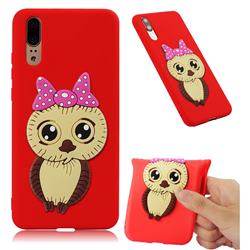 Bowknot Girl Owl Soft 3D Silicone Case for Huawei P20 - Red