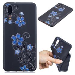 Little Blue Flowers 3D Embossed Relief Black TPU Cell Phone Back Cover for Huawei P20