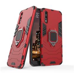 Black Panther Armor Metal Ring Grip Shockproof Dual Layer Rugged Hard Cover for Huawei P20 - Red