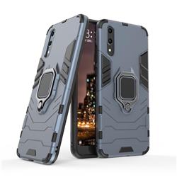 Black Panther Armor Metal Ring Grip Shockproof Dual Layer Rugged Hard Cover for Huawei P20 - Blue