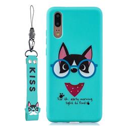 Green Glasses Dog Soft Kiss Candy Hand Strap Silicone Case for Huawei P20