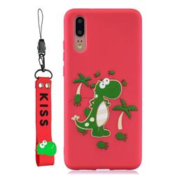 Red Dinosaur Soft Kiss Candy Hand Strap Silicone Case for Huawei P20