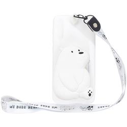 White Polar Bear Neck Lanyard Zipper Wallet Silicone Case for Huawei P20