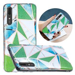 Green Triangle Painted Marble Electroplating Protective Case for Huawei P20