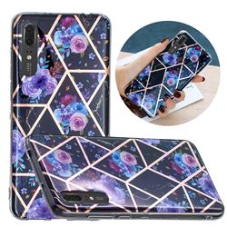 Black Flower Painted Marble Electroplating Protective Case for Huawei P20