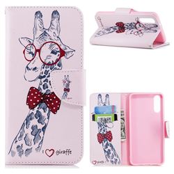 Glasses Giraffe Leather Wallet Case for Huawei P20