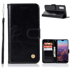 Luxury Retro Leather Wallet Case for Huawei P20 - Black