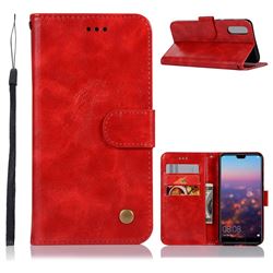 Luxury Retro Leather Wallet Case for Huawei P20 - Red