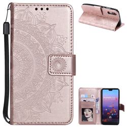 Intricate Embossing Datura Leather Wallet Case for Huawei P20 - Rose Gold