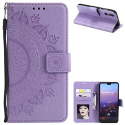 Intricate Embossing Datura Leather Wallet Case for Huawei P20 - Purple