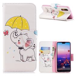 Umbrella Elephant Leather Wallet Case for Huawei P20