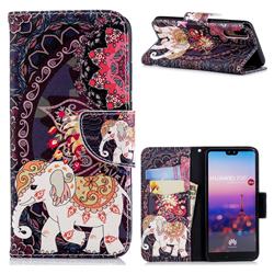 Totem Flower Elephant Leather Wallet Case for Huawei P20