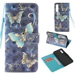 Three Butterflies 3D Painted Leather Wallet Case for Huawei P20