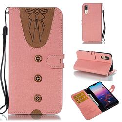 Ladies Bow Clothes Pattern Leather Wallet Phone Case for Huawei P20 - Pink