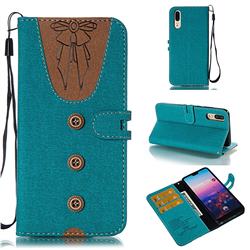 Ladies Bow Clothes Pattern Leather Wallet Phone Case for Huawei P20 - Green