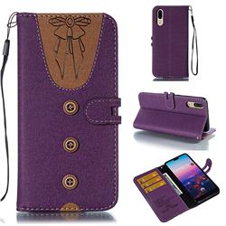 Ladies Bow Clothes Pattern Leather Wallet Phone Case for Huawei P20 - Purple