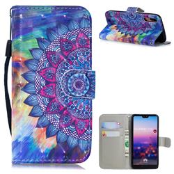 Oil Painting Mandala 3D Painted Leather Wallet Phone Case for Huawei P20
