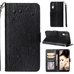 Embossing Fireworks Elephant Leather Wallet Case for Huawei P20 - Black