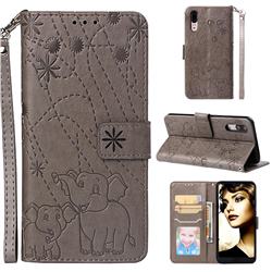 Embossing Fireworks Elephant Leather Wallet Case for Huawei P20 - Gray