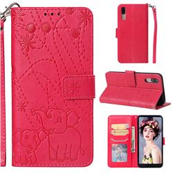 Embossing Fireworks Elephant Leather Wallet Case for Huawei P20 - Red
