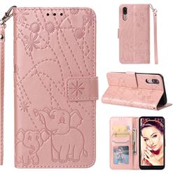 Embossing Fireworks Elephant Leather Wallet Case for Huawei P20 - Rose Gold