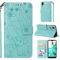 Embossing Fireworks Elephant Leather Wallet Case for Huawei P20 - Green