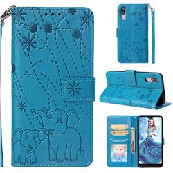Embossing Fireworks Elephant Leather Wallet Case for Huawei P20 - Blue
