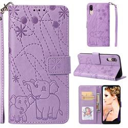Embossing Fireworks Elephant Leather Wallet Case for Huawei P20 - Purple