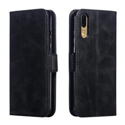 Retro Classic Calf Pattern Leather Wallet Phone Case for Huawei P20 - Black