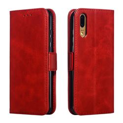 Retro Classic Calf Pattern Leather Wallet Phone Case for Huawei P20 - Red