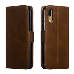 Retro Classic Calf Pattern Leather Wallet Phone Case for Huawei P20 - Brown