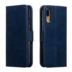 Retro Classic Calf Pattern Leather Wallet Phone Case for Huawei P20 - Blue
