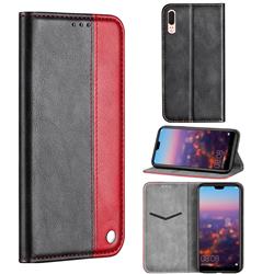 Classic Business Ultra Slim Magnetic Sucking Stitching Flip Cover for Huawei P20 - Red