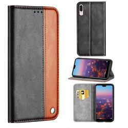 Classic Business Ultra Slim Magnetic Sucking Stitching Flip Cover for Huawei P20 - Brown